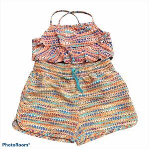 Garnet hill swim kids strap top shorts orange 10